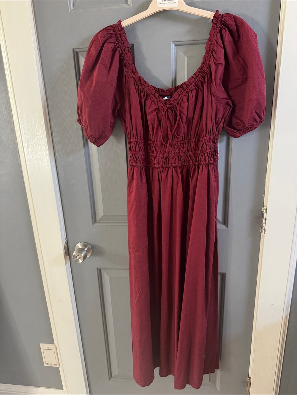 Old Navy Burgundy Puff-Sleeve Smocked Maxi Dress